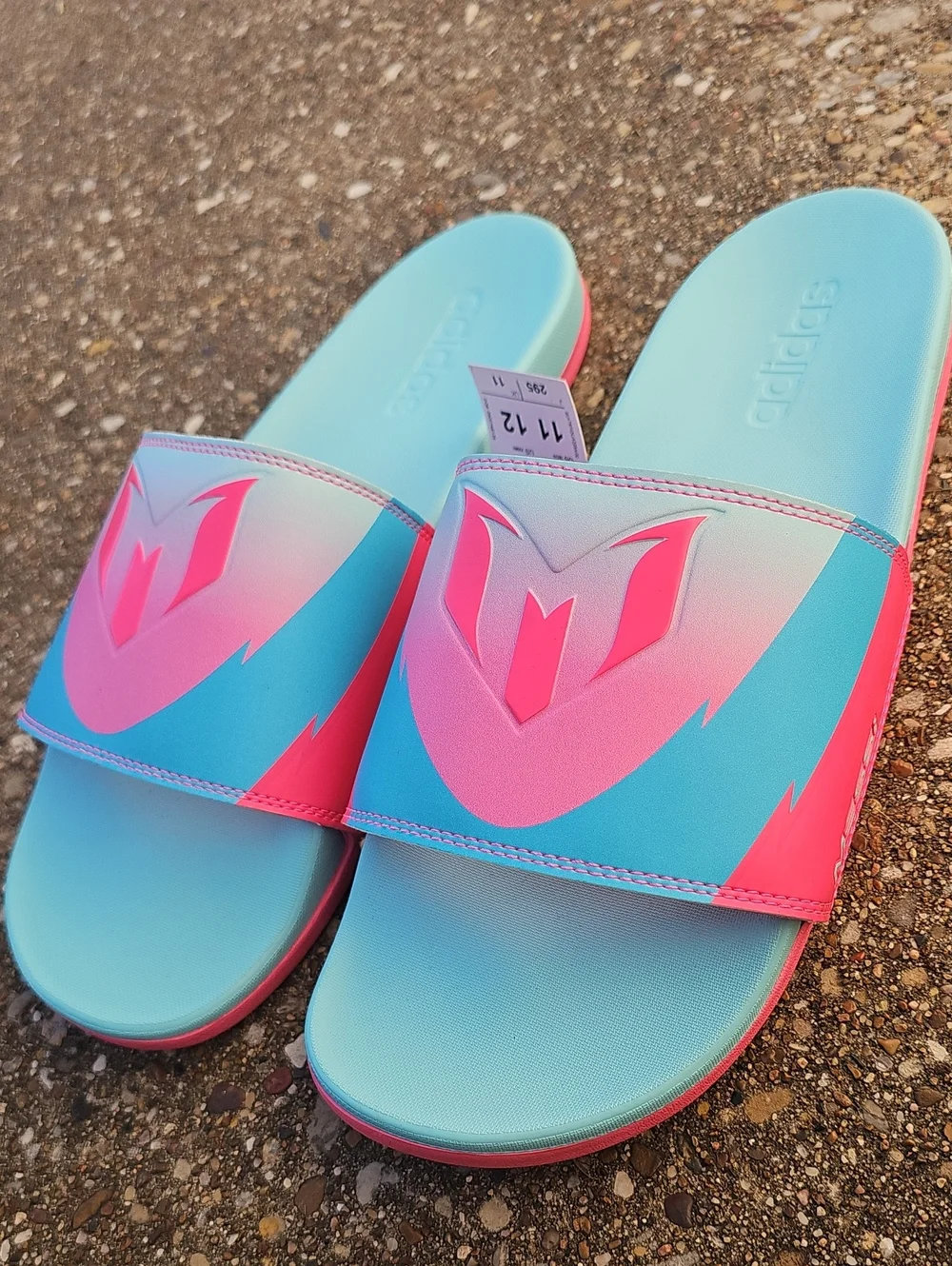 adidas Messi Adilette Comfort Slide Sandals Inter Miami FC Pink Aqua Blue 11